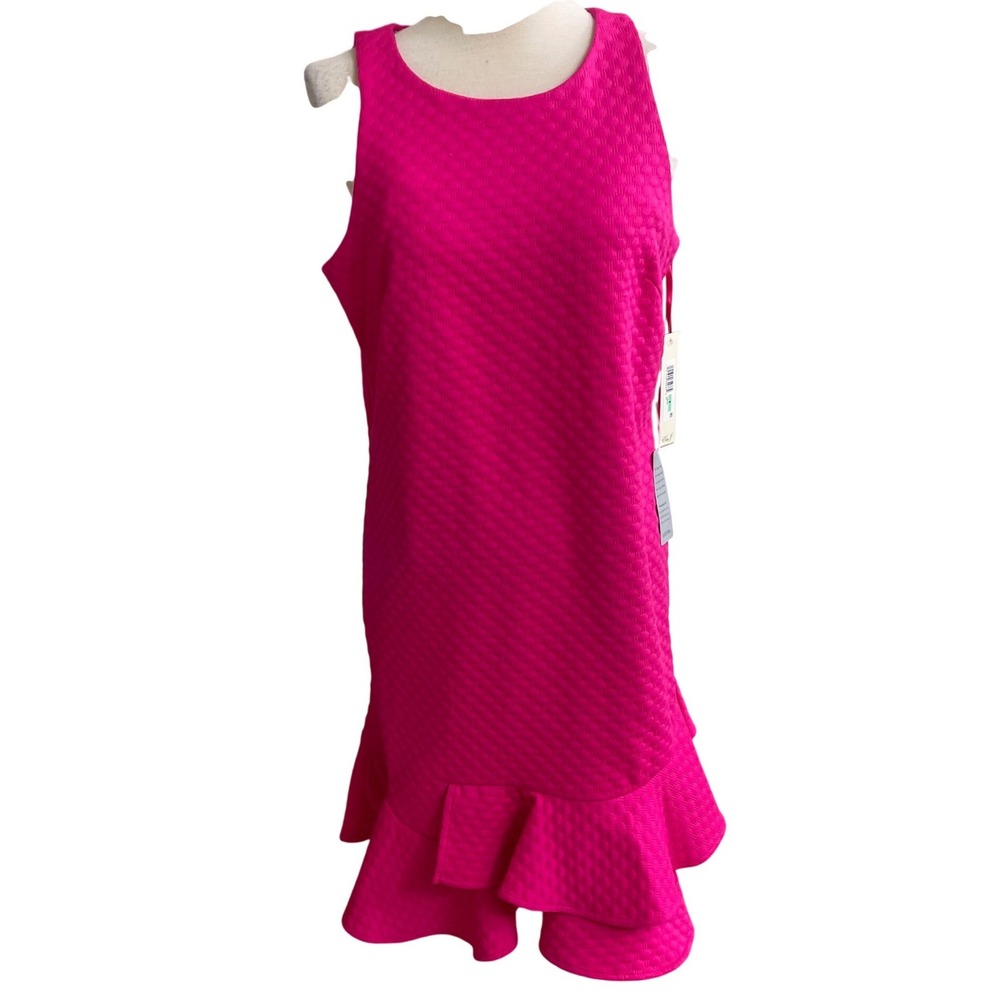 Eliza J Hot Pink Textured Ruffle Hem Shift Dress EJ0M8951 Size 8 NEW cocktail
